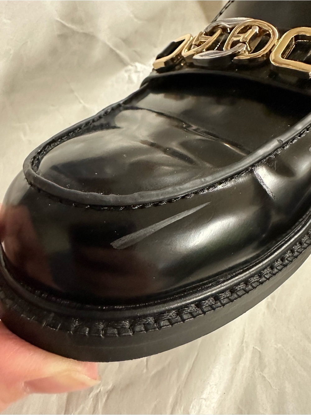 EUC Sam Edelman Black Patent Christy Loafers with Two-Tone Chain Detail Size 10M - Picture 9 of 15